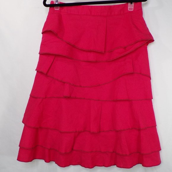 Jupe Asymétrique Lewit Taille 12 – Rouge Coquelicot Et Rayures – Neuve Avec étiquettes – Viscose/lin